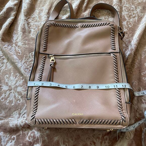 Calpak Faux Leather Backpack Tan with Whipstitch Trim in mauve - Picture 4 of 11